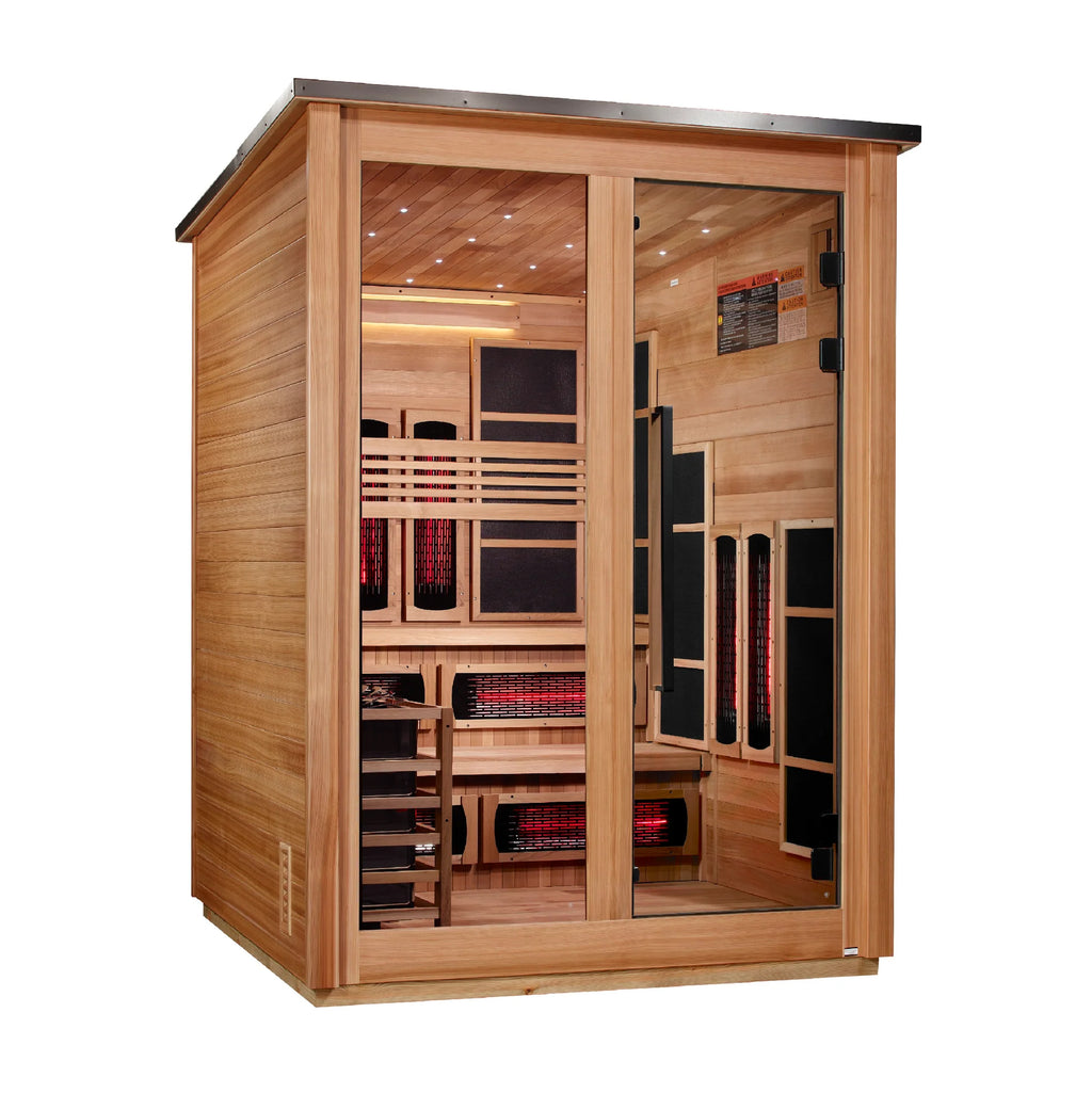 Golden Designs Kaskinen 6 Person Hybrid (PureTech™ Full Spectrum IR or Traditional Stove) Outdoor Sauna (GDI-8526-02) - Canadian Red Cedar Interior, Pacific Cedar Finish