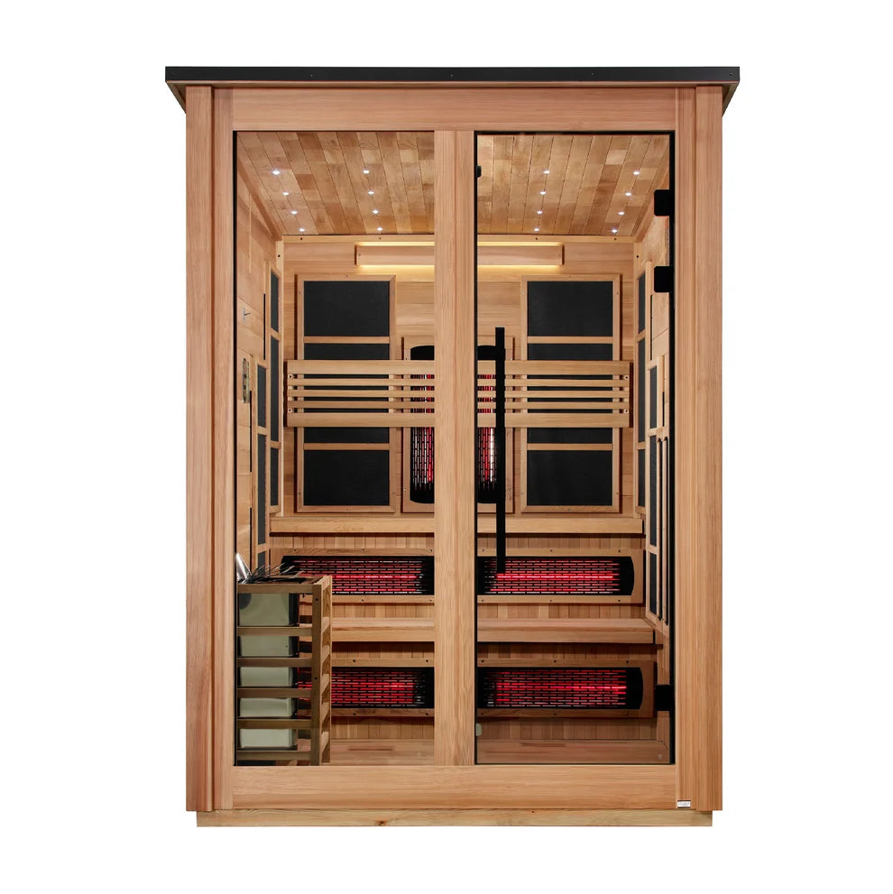 Golden Designs Kaskinen 6 Person Hybrid (PureTech™ Full Spectrum IR or Traditional Stove) Outdoor Sauna (GDI-8526-02) - Canadian Red Cedar Interior, Pacific Cedar Finish