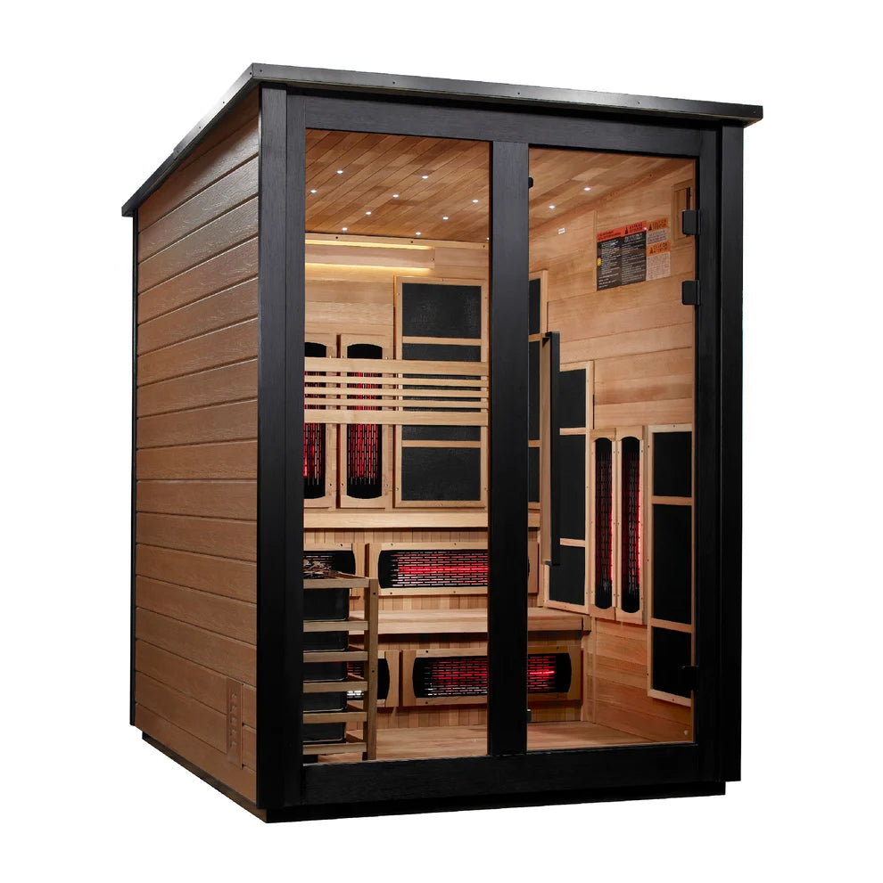 Golden Designs Kaskinen 6 Person Hybrid (PureTech™ Full Spectrum IR or Traditional Stove) Outdoor Sauna (GDI-8526-03) - Canadian Red Cedar Interior, 2 Tone Finish